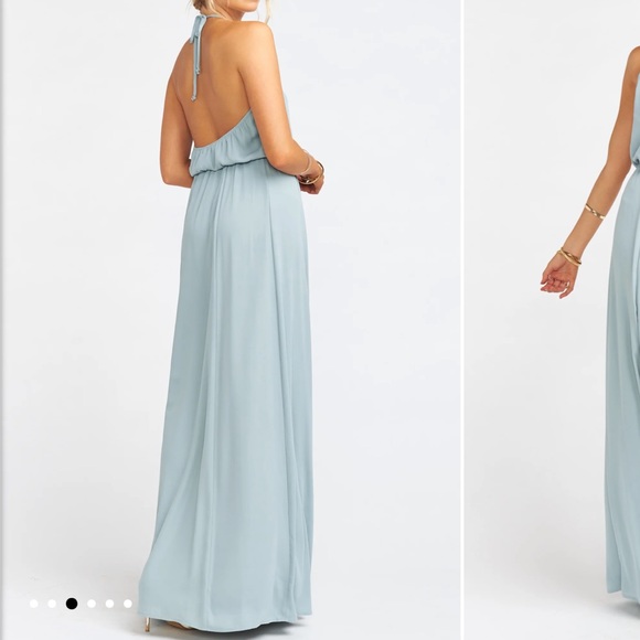 Show Me Your Mumu Heather Halter maxi dress blue silver sage crisp Bridesmaid XS - Picture 2 of 10